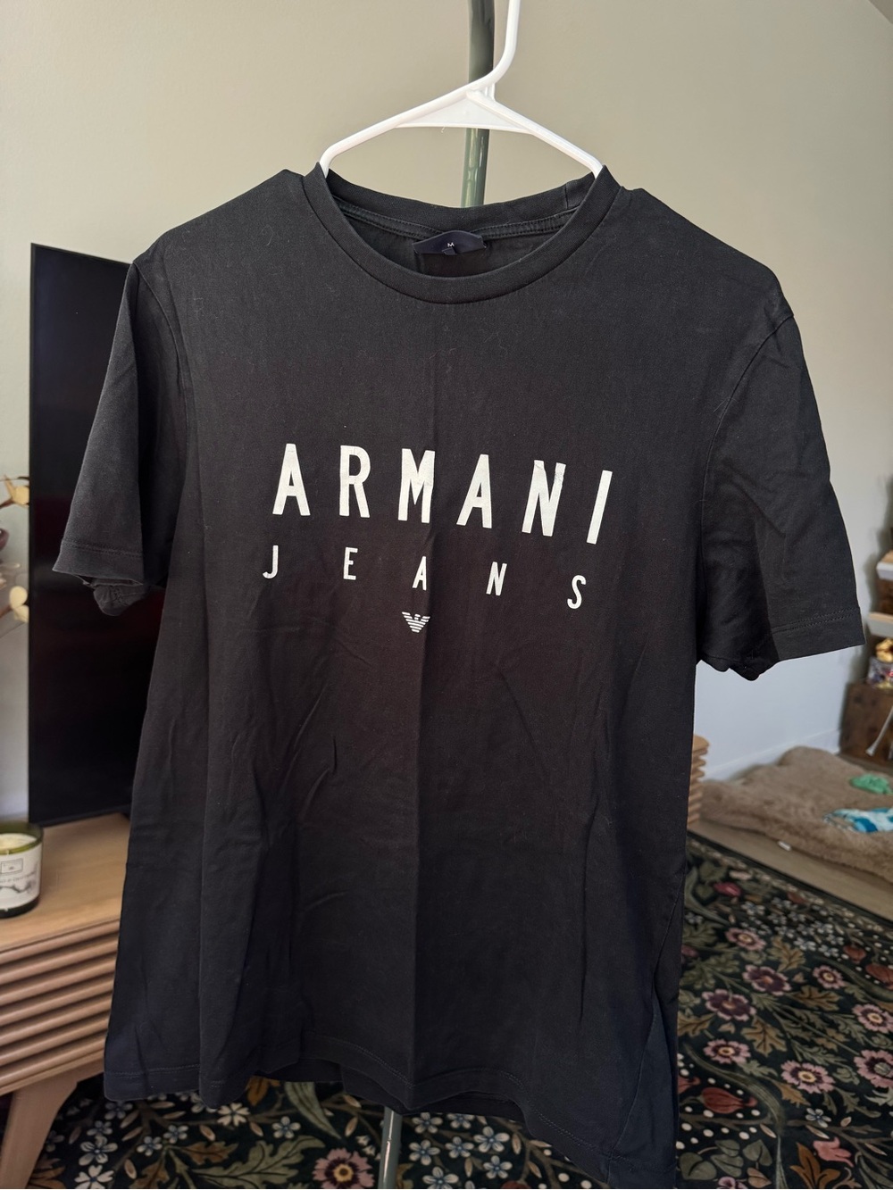 Armani Jeans Black Tee with White Logo Label